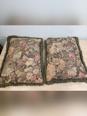 Vtg Newport Tapestry Throw Pillow Decorative Rectangle Set Of 2 Cottagecore